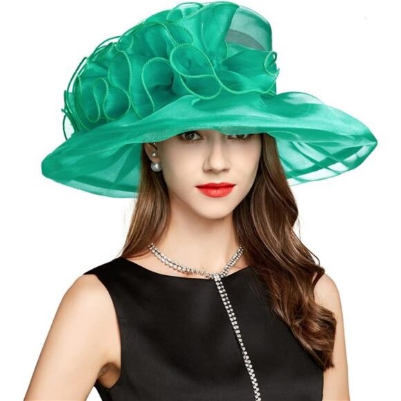 Derby Hats for Women, Classy Organza Sun Hat, Green main image 6